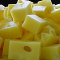 Cubes of Swiss cheese.