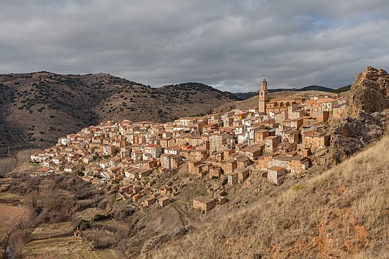 View of the small village of Moros, province of Zaragoza, Aragón, Spain.