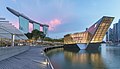 43 Marina Bay Sands and illuminated polyhedral building Louis Vuitton over the water at blue hour with pink clouds in Singapore uploaded by Basile Morin, nominated by Basile Morin,  18,  3,  0