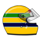 Ayrton Senna's helmet, in the colors of Brazil, is visible from afar, the yellow instilling psychological pressure and characterizing youth. Two horizontal bands extend the visor and provide aggressiveness and movement.