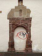 Former portal of "Mettlacher Hof" (around 1600) in Krahnenstraße 11, Trier, Germany (defaced with graffiti).