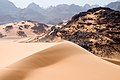 Moving sand dunes, rocks and mountains in Tadrart Acacus