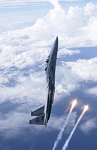 F-15D from the 325th Fighter Wing based at Tyndall Air Force Base, Florida releasing flares