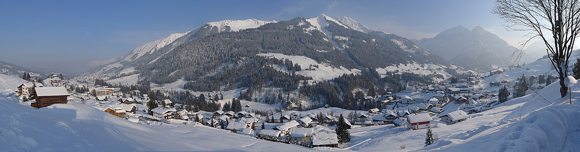 The valley in winter, mountain Kanzelwand and village Hirschegg