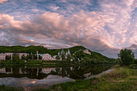 Holy Mountains Monastery in Sviatohirsk cloudscape, Donetsk Oblast, by Balkhovitin