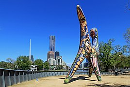 Deborah Halpern Art Sculpture & City Skyline seen from Birrarung Marr Parkland