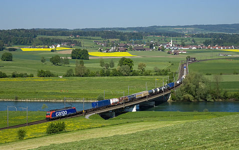 Re 482 mit Containerzug bei Oberrüti