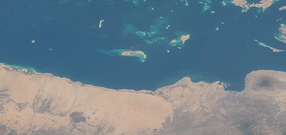 Massawa coast, small island Difnein, Harat Island, Dehil and Baradu, a view from ISS.