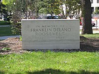 The original memorial to President Franklin Delano Roosevelt on the corner of 9th Street and Pennsylvania Avenue in Washington DC