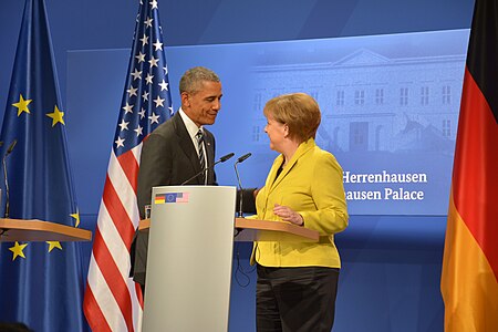 President Barack Obama meets with Angela Merkel (Germany), press conference in Herrenhausen (Photo taken on 2016-04-24)