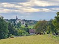 Le bourg de Saint-Paul-en-Chablais en Haute-Savoie, vu depuis le chemin communal de Saint-Paul à Coppy, à la lisière de Maxilly-sur-Léman.