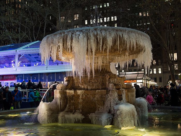 Frozen fountain in Bryant Park