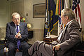 David Frost (left) interviewing Donald Rumsfeld