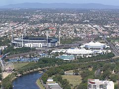 3 major buildings of Melbourne Park: 1. Melbourne Cricket Ground (MCG) 2. Rod Laver Arena (Australian tennis stadium) 3. Vodafone Arena (sports & entertainment venue)