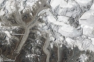 Satellite view of Everest, Khumbu Glacier, Khumbu Icefall