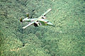 A C-23A Sherpa flies over the Rhine valley during a flight out of Zweibrucken Air Base, West Germany