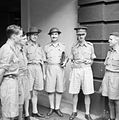 Lieutenant General Percival, GOC Malaya (second from right), with war correspondents in Singapore, shortly before the captitulation, late January 1942