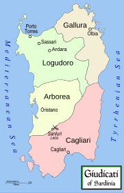 The Guidicati (indigenous "kingdoms") of Sardinia, from about 1000 until 1410. Qui è una versione di lingua italiana. Voici la version française.