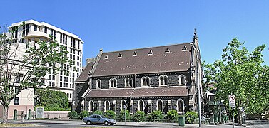 The German Lutheran Church, Hall & Manse was granted this site in 1852, East Melbourne