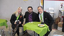 Bavarian Green Party delegate, Chris Kühn, Baden Württemberg, Chair, and Carey Campbell Independent Green Party Chair.JPG