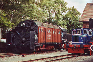 German steam powered snow blower at water standpipe of Deutsches Dampflokomotiv-Museum (DDM), Neuenmarkt-Wirsberg (Bavaria) in June 2006.