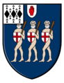 Arms of Wood (Earl of Halifax): Azure, three naked savages (Woodwoses) ambulant in fesse proper in the dexter hand of each a shield argent charged with a cross gules in the sinister a club resting on the shoulder also proper on a canton ermine three lozenges conjoined in fesse sable