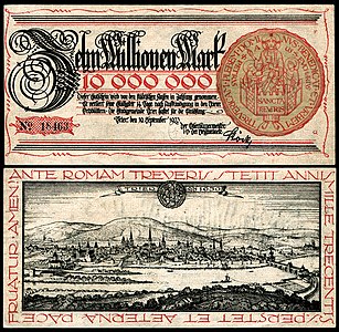 Trierer Notgeldschein, Zehn Million Mark, 1923