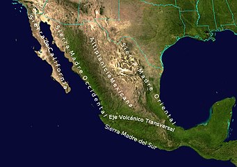 Sierra Madre del Sur, other major mountain ranges, and the Mexican Plateau