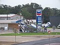 Damage to Chevron gas station canopy from Hurricane Ike.