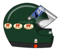 Le casque intégral du pilote parisien Jacques Laffite, vainqueur de six Grand Prix de Formule 1. C'est le modèle SJ (Sans Jugulaire) de la marque française GPA.