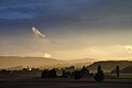 Church St. Michael in Büsingen seen from Dörflingen during sunset after a rainy day