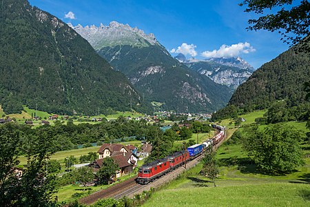 SBB Re 4-4 II and Re 6-6 above Erstfeld