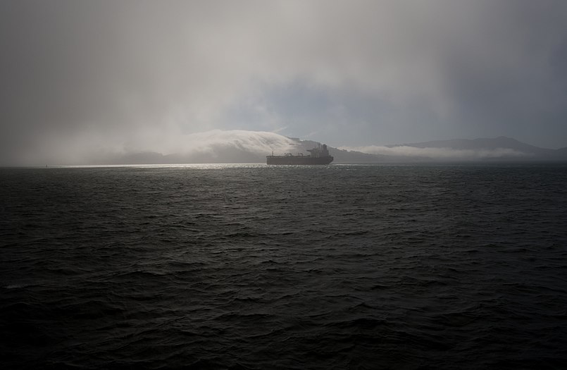 Ship in San Francisco Bay fog