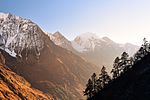 This image won the 2nd prize in the national contest of Nepal in Wiki Loves Earth 2017: Sunrise near Samagauon village - Manaslu trek area.