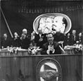 Santiago Carrillo speaking to the VI Congress of the en:Socialist Unity Party of Germany in 1963