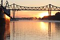 Rendsburg - railwaybridge with suspension ferry below, over the Norht-Baltic Sea-Canal