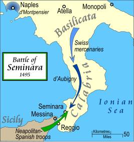 A recent map showing the theatre of operations and troop movements leading up to the Battle of Seminara. Commissioned by Larry Dunn.