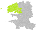 Carte de localisation de Saint-Urbain au sein de l'arrondissement de Brest.