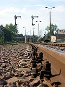 Rail tracks and mechanical semaphore, Kościerzyna