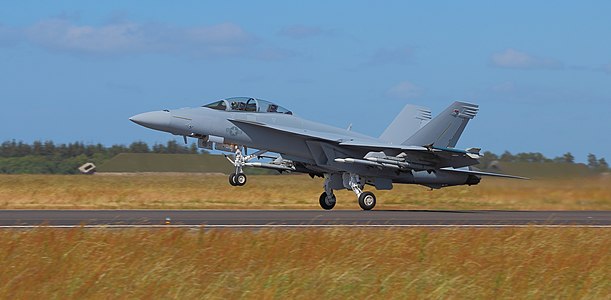 Boeing FA-18F Super Hornet at take off Danish Air Show 2014-06-22 aligned