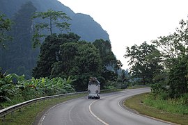 Lonely road through tropical rainforest and karst formations in Surat Thani wilderness, Thailand.jpg