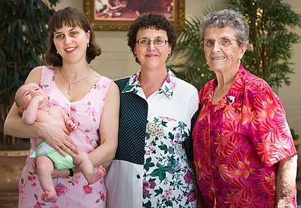 An infant, his mother, his maternal grandmother, and his great-grandmother