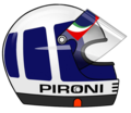 Le casque (de marque GPA) du pilote francilien Didier Pironi, vainqueur de trois Grand Prix et vice-champion du monde de Formule 1 en 1982, vainqueur des 24 Heures du Mans 1978 avec Jean-Pierre Jaussaud.