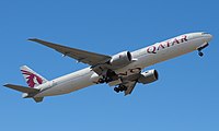 A Qatar Airways Boeing 777 taking off