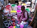 Shop selling colours for Holi, Old Delhi.