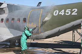 CBRN Aircraft Decontamination, Spain, Trident Juncture 15 (22675755595).jpg