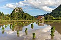 52 Water reflection of mountains, hut, green rice sheaves scattered in a paddy field and clouds with blue sky in Vang Vieng, Laos uploaded by Basile Morin, nominated by Basile Morin,  16,  0,  0