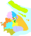 An accurate map of Shanghai's current administrative divisions, islands, and major canals