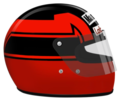 Le casque intégral du regretté pilote québécois Gilles Villeneuve, l'acrobate des circuits vainqueur de six Grand Prix de Formule 1, vice-champion du monde 1979 et père du champion du monde 1997 Jacques Villeneuve. Gilles avait dessiné lui-même son casque et a choisi d'y représenter le “V” de Villeneuve sur l'arrière.