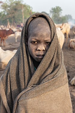 Mundari boy in the cattle camp, Terekeka, South Sudan.